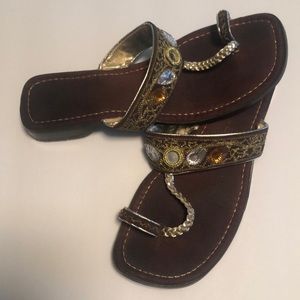 Rampage brand brown and gold Greek sandals